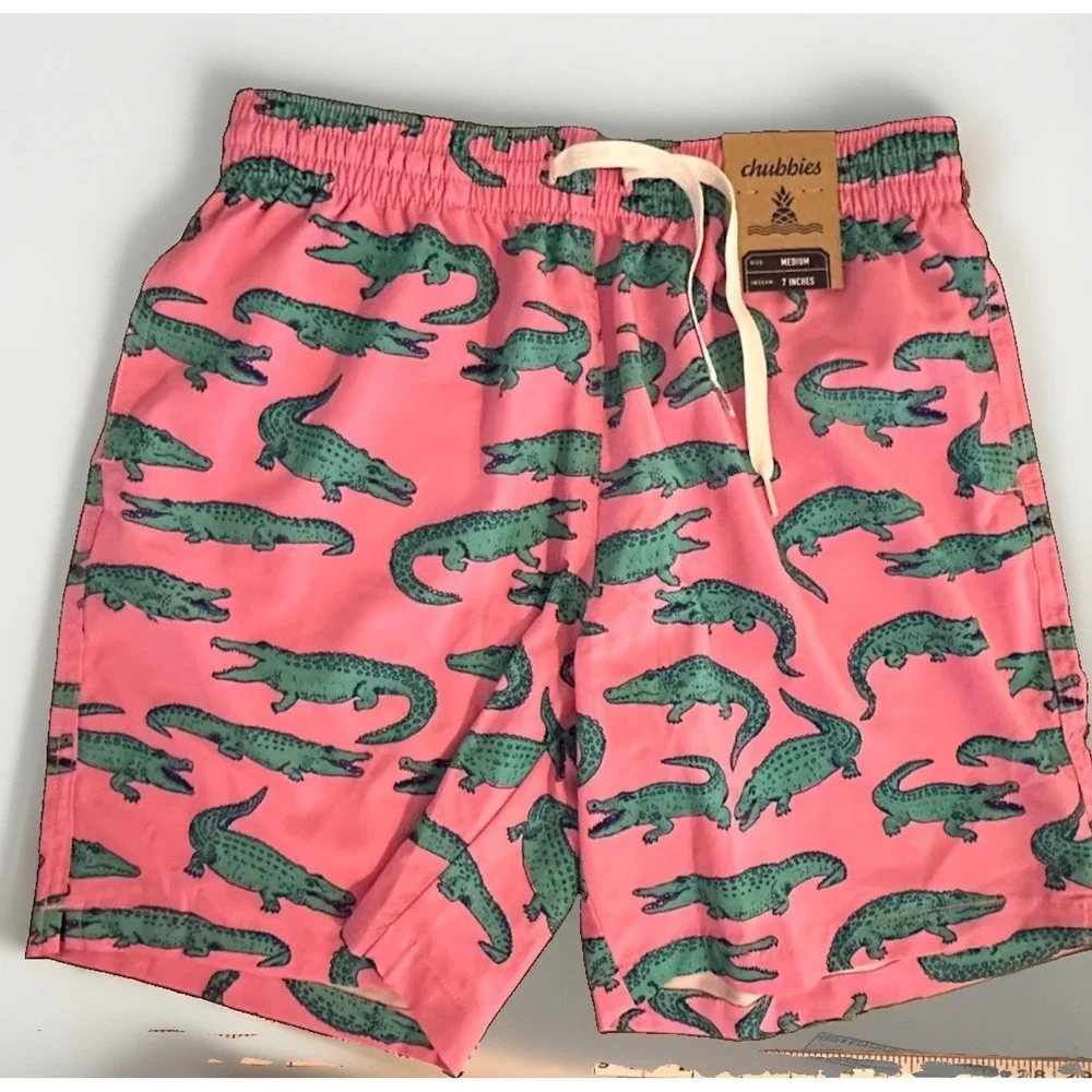 Chubbies The Glades Pink Alligator Swim Trunks 7